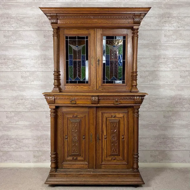 Stunning Vintage French Large Oak Wood Glass Hallway Lounge Cupboard Cabinet