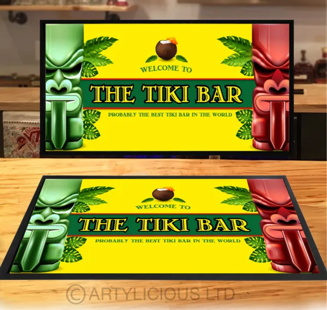 Welcome to the Tiki bar runner vintage yellow style party counter mat