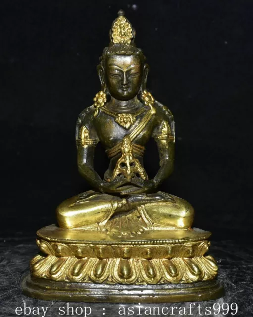 5.6" Seltene alte Tibet Bronze Gilt Amitayus Langlebigkeit Göttin Statue