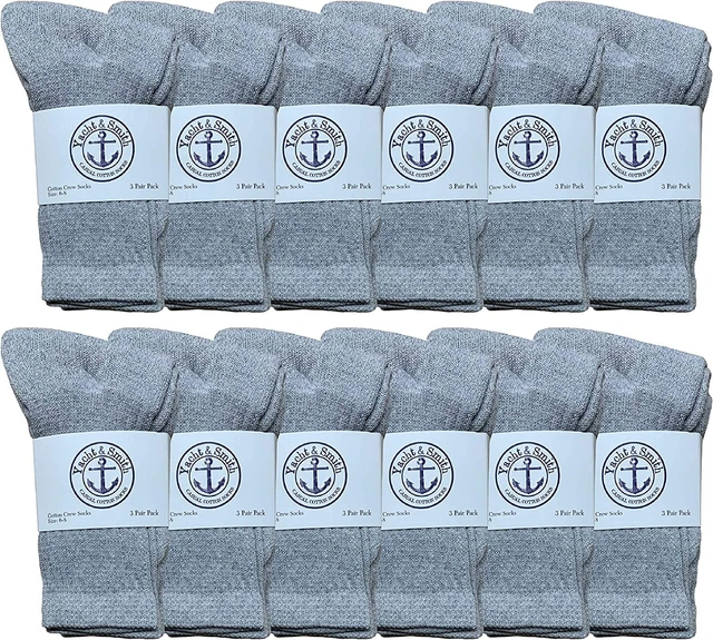 12 PK Yacht & Smith Kids Premium Cotton Crew Socks Gray Size 6-25 Boys Crew Sock