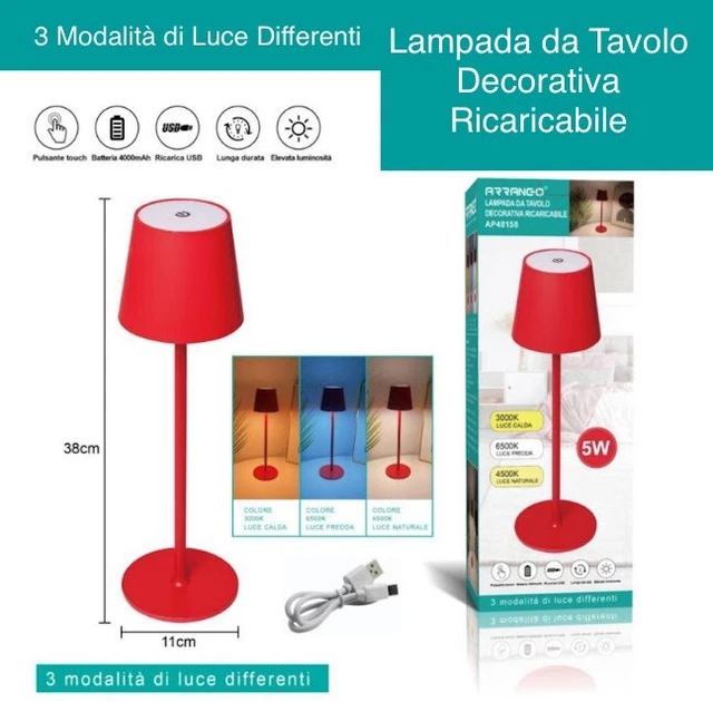 Lampada da Tavolo LED stile Poldina Dimmerabile Ricaricabile USB Rosso.