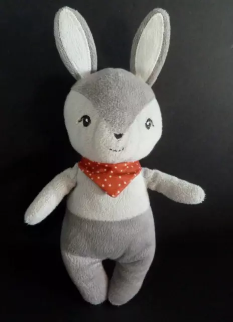 D8. DOUDOU PELUCHE IKEA LAPIN gris bandana rouge pois blanc pouet 20cm - TTBE