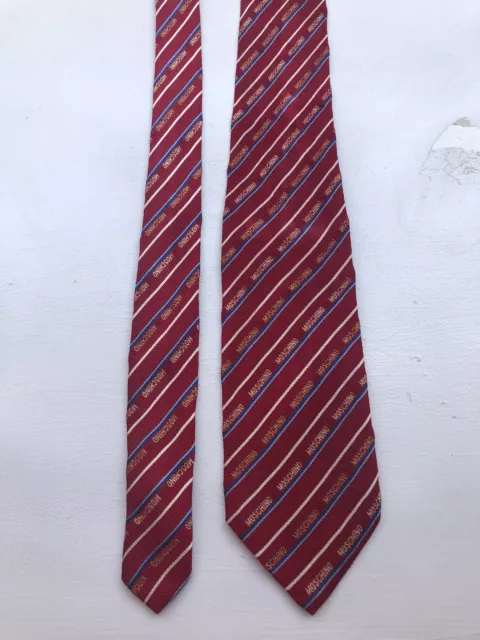 Men’s Moschino Signature Logo Print Silk Tie Red Gold Made in Italy