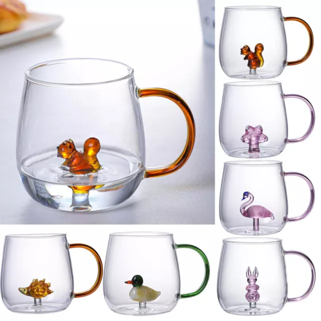 3D Glass Mug Animal Drinking Cup 380ml Borosilicate Glass Clear Coffee Tea Mug