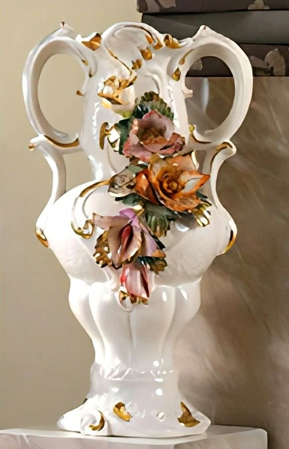 Vase Bleu Vase Amphora Vase Peint à La Main Poignées Ornées Renaissance Style Deruta