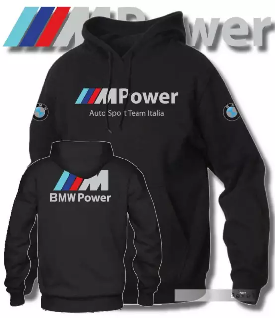 Felpa Hoodie Printed Bmw Mpower Auto Sport Team Italia Per Bmw Fans Col. Ne