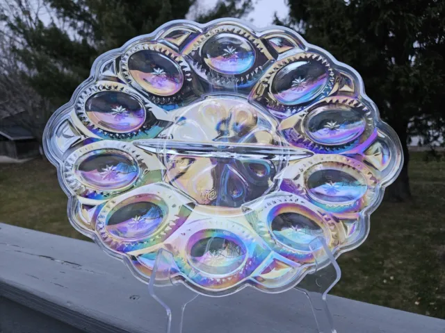 Moon And Star Glass Crystal Clear Carnival Iridescent Eggplate