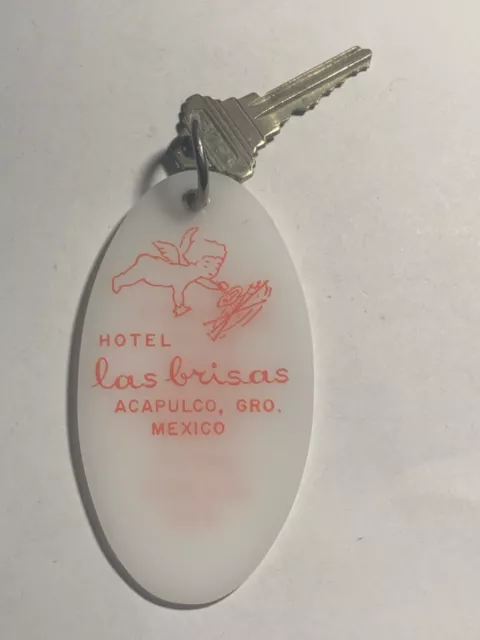 "Hotel Las Brisas" Motel Room Key Fob & Key Acapulco Mexico #386 RARE