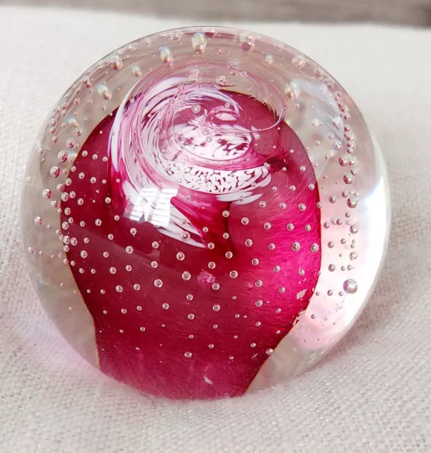 Scotland Caithness Vintage Art Glass 3" Paperweight Pink Swirl Controlled Bubble