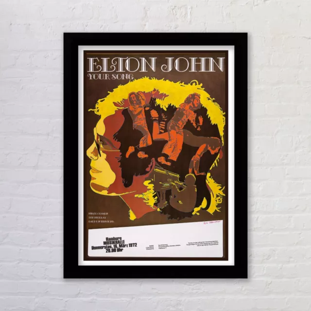 Framed Elton John Vintage Concert Poster Reproduction Print Hamburg 1972