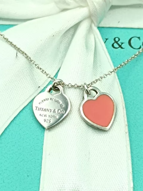 AUTHENTIC TIFFANY & Co Mini Double Heart Necklace. Pink Enamel £82.00 -  PicClick UK