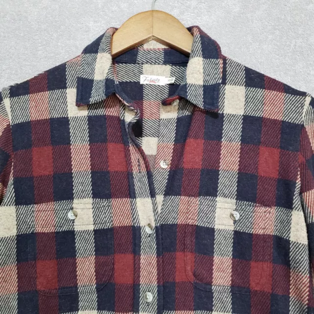 FAHERTY WOMENS SHIRT XS Top Plaid Flannel Soft Knit Red Gray Long ...