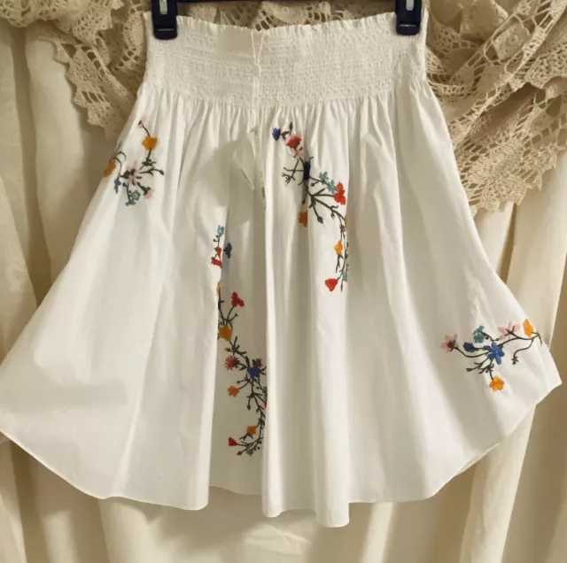 Tory Burch Cassie White Delphi Floral Embroidered Skirt S  NWT $295