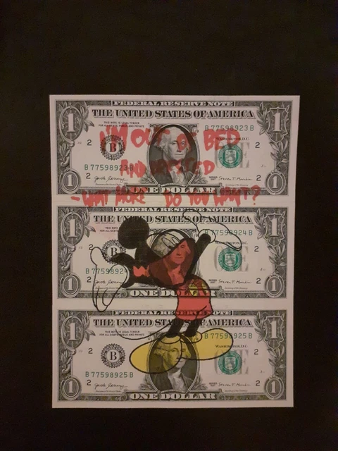 Original Dismal Mouse 3 x $1 Dollar Note un signed Free Dismaland Banksy flyer