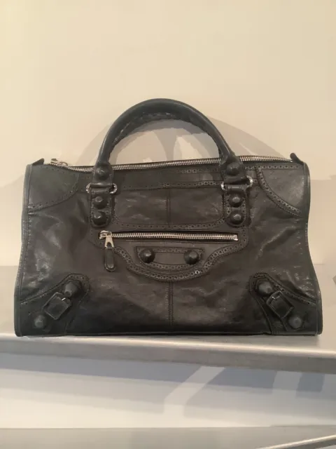 Balenciaga Giant Brogues Covered Work Bag BLACK Leather Large Satchel Tote
