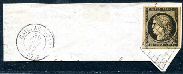 FRANKREICH 1849 3 auf BRIESFTÜCK + ABART (K8217