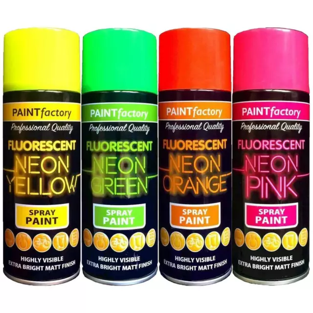 Fluorescent Bright Neon Spray Paint Aerosol Diy Matt Hi Vis Safety 400ml