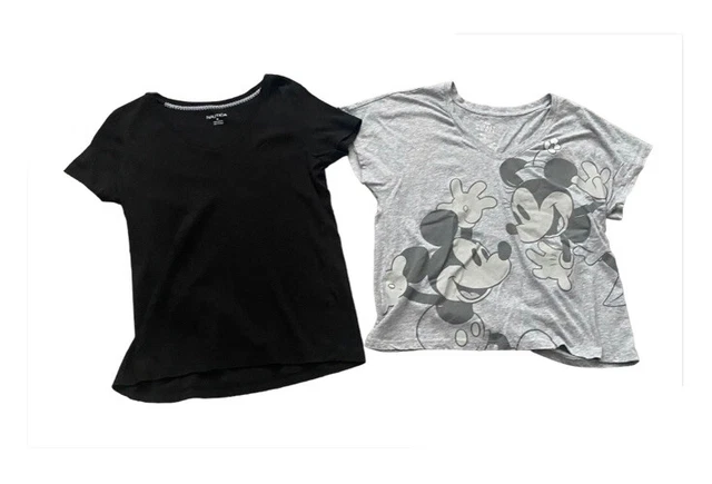 Disney Mickey Mouse Minnie Mouse black Nautica v neck t shirt lot sz medium