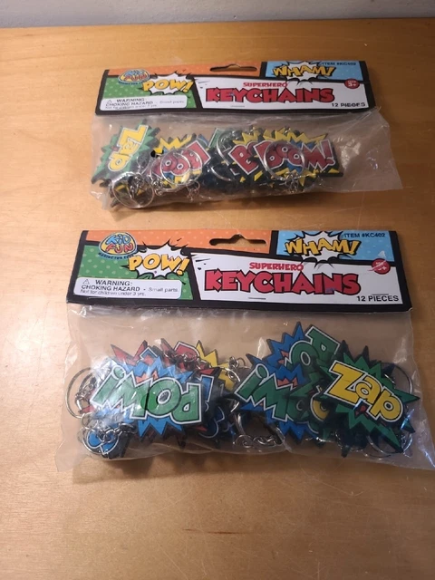 Lote de 24 llaveros con tema de fiesta de superhéroes - Boom Pow Zap