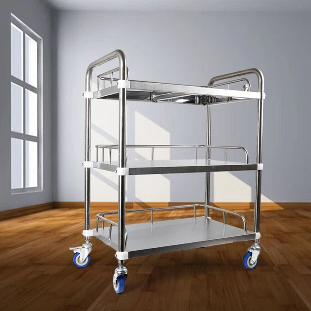 Medical Lab Three Layers Trolley Dental Clinic Serving Cart with Lockable Wheel