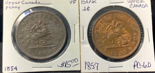 1857 1854 Bank Of Upper Canada Large Penny Tokens (2) Two Coin Lot PC-6D AU L@@k