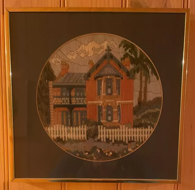 Framed Completed Terrace House Long Stitch, Gold frame #23