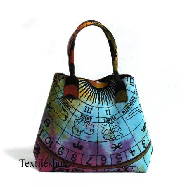 Tie Dye Zodiac Women Shopping Purse Cotton Handbag Indian Handmade Tote Bags US