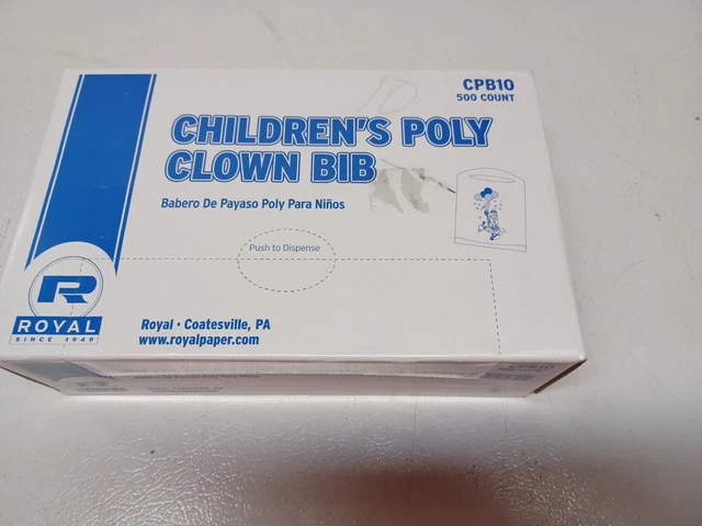 Restaurant Disposable White Child's Poly Bib w/ Colorful Clown New 500ct