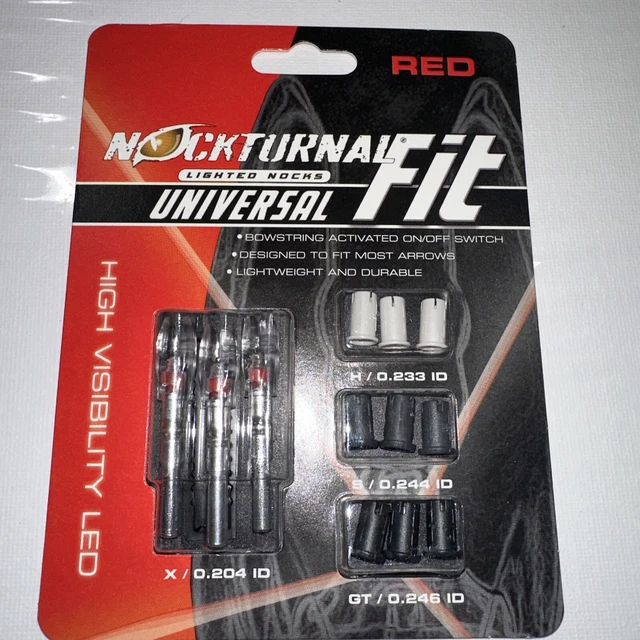 Nockturnal Universal Fit Lighted LED Arrow Nocks, Hi-Viz Red, 3/Pack - NT-302 ⭐️