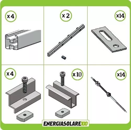 Kit de fixation 6 panneaux solaires toit vis à bois épaisseur 35mm