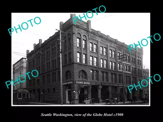 OLD LARGE HISTORIC PHOTO OF SEATTLE WASHINGTON VIEW OF THE GLOBE HOTEL c1900
