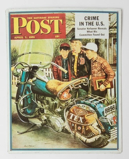 The Saturday Evening Post metal wall hanging April 7, 1951 motorcycle