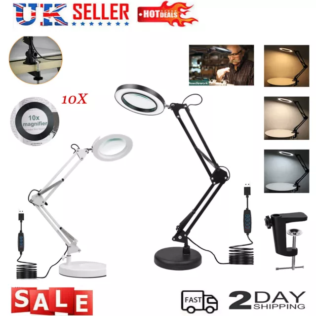 Loupe 64 LED 5X Magnifier Clip-on Desk Table Magnifying Glass Lamp Durable  UK
