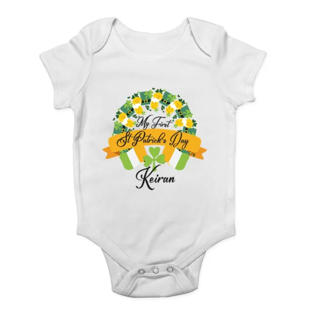 Personalised My First St Patrick's Day Baby Grow Vest Irish Wreath Clover Gift