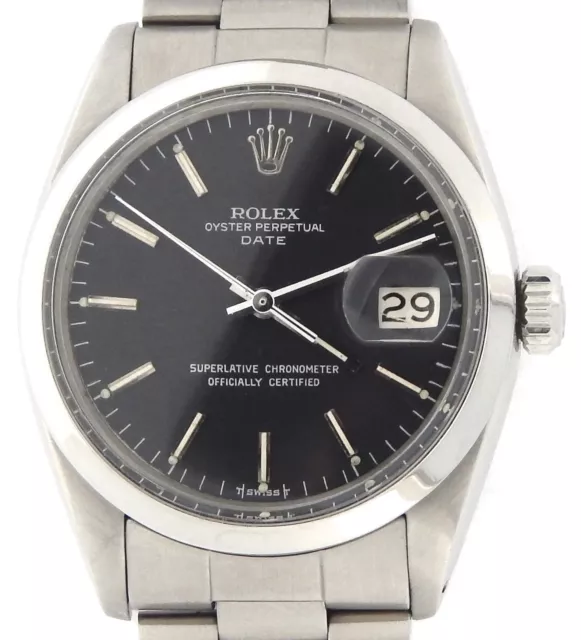 Reloj Rolex para hombre con fecha de acero inoxidable SS correa de ostra esfera negra 1500