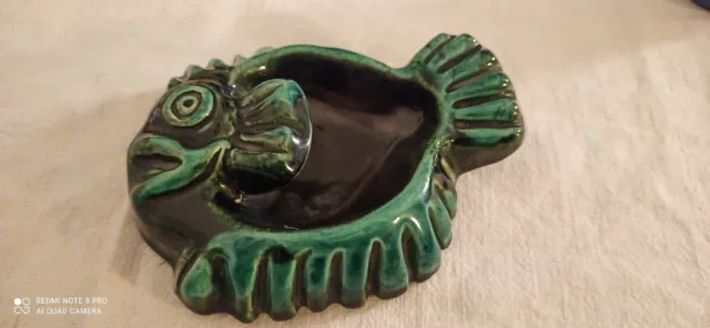Ancien vide poche en céramique Accolay forme poisson 1940-50 vintage déco art