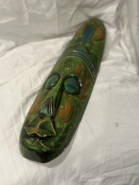 Vintage Hand Carved & Hand Painted Tribal Mask Hanging Decor Traditional 19"