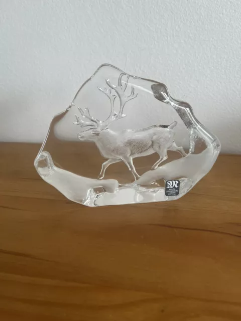 Mats Jonasson cristal Sculpté renne Suède sculpture d'art signée numéroté