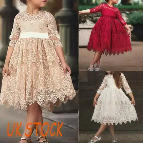 Kids Girls Lace Flower  Dress Party Wedding Bridesmaid Prom Gown Dress Princess