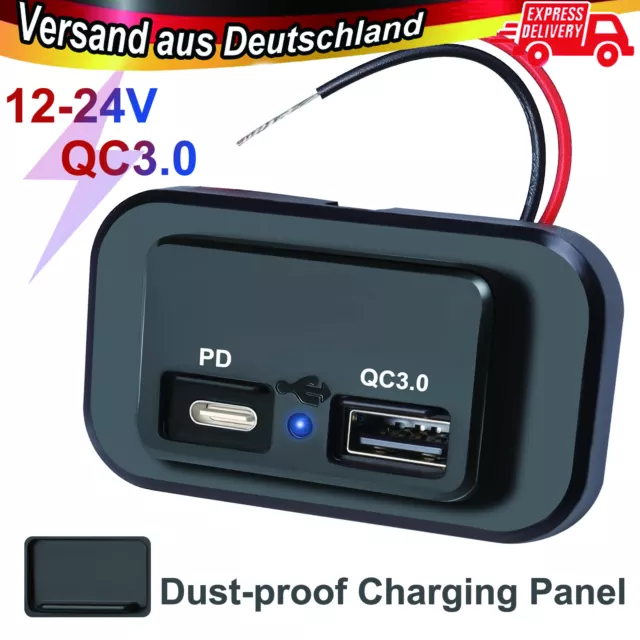 Auto 12V USB Typ c 3.1A Ladegerät Buchse Licht Einbau Steckdose für KFZ Motorrad