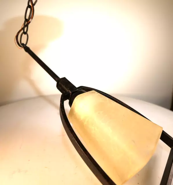 Pendant Lamp Ceiling Light Wrought Iron  Stirrup Shape Frame Frosted Shade Veins