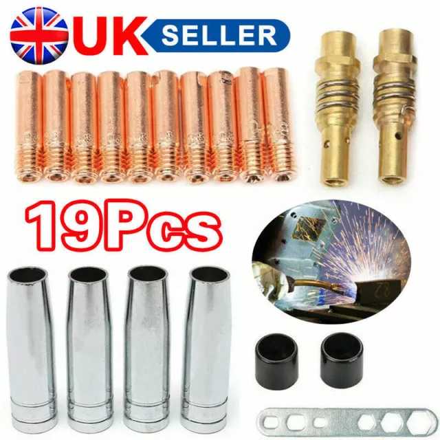 19 pcs MB15 MIG Welding Nozzle Shroud Contact Tips 0.8mm M6 Tip Holder Kit UK