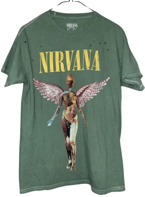 Nirvana Unisex T-Shirt Utero Angel S/M Distressed Vintage Mineral Acid Wash Tee