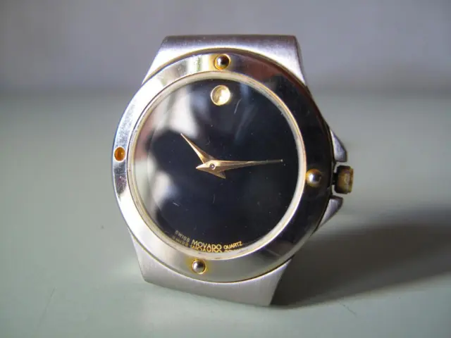 Movado Museum 10714T Stainless Steel Black Dial Gold-Dot Wristwatch.
