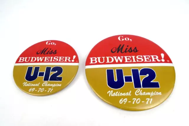 2 Vintage Miss Budweiser U-12 Hydroplane Regatta Boat Race Pin Button 60's-70's