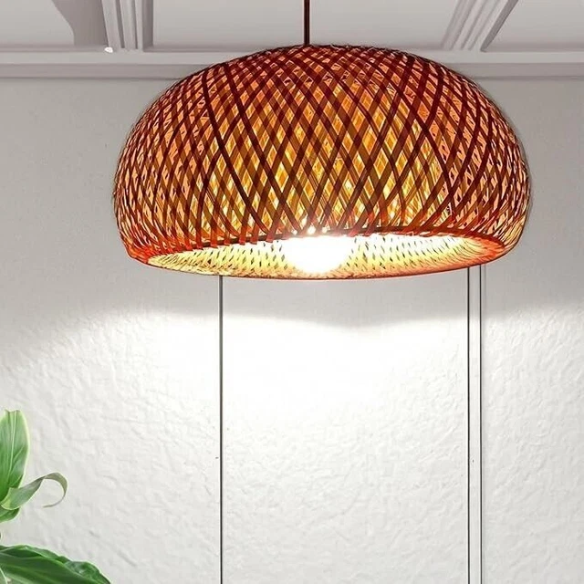 Lampe Suspendue à Piles Bohème – Abat-jour Rotin, Corde Chanvre – Pour Intérieur Et Extérieur
