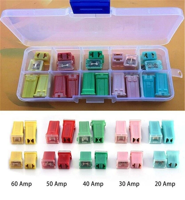 Car Mini Square Fuse 20A 30A 40A 50A 60A AMP Set Automotive 20pcs W/Plastic Box
