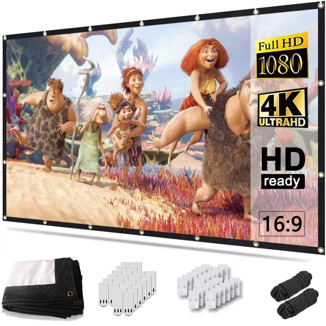 Projector Screen 150in, 4K Movie Screen 16:9 HD Foldable & Portable Anti-Crease