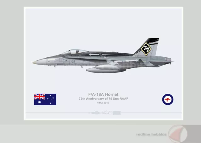 Warhead Illustrated F/A-18A Hornet 75 Sqn 75th Anni. Scheme RAAF Aircraft Print