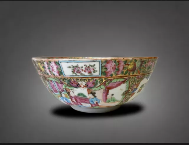 Antique Chinese Porcelain Bowl Painted Famille Rose Canton Export 19th Century